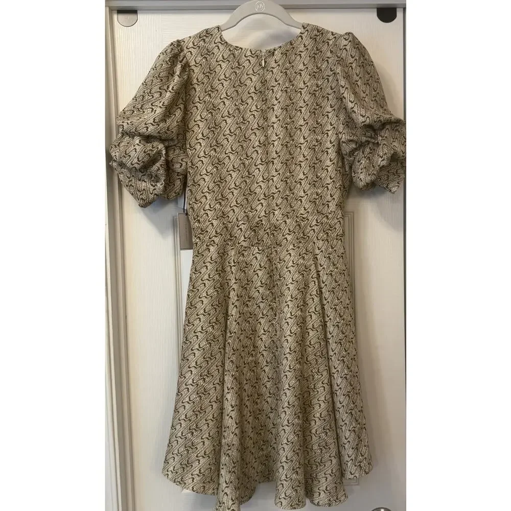1.State NWT V-Neck Mini Dress Sz XS Oatmeal Bubble‎ Puff Sleeve Hi-Low Hem Swing